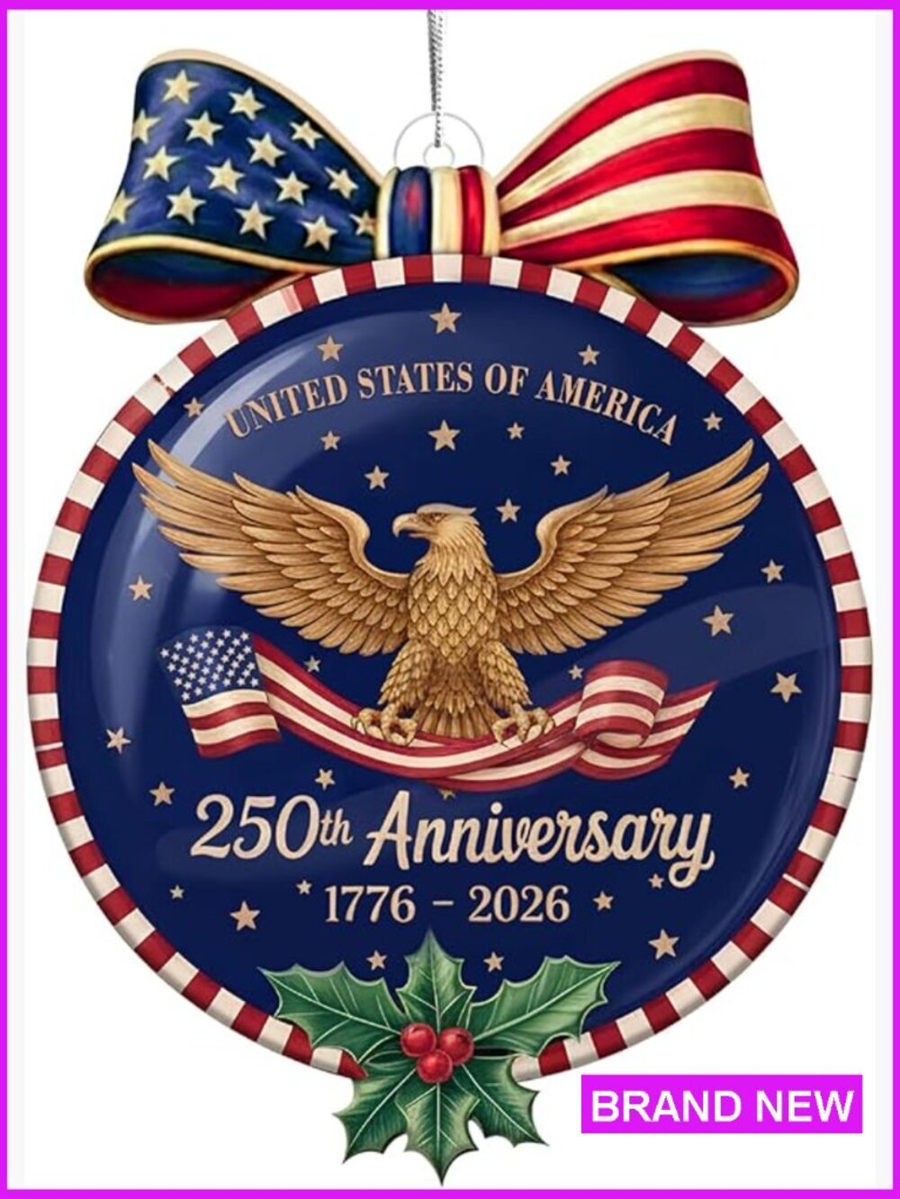 Patriotic Eagle Christmas Ornament Double-Sided Acrylic Keepsake 250th